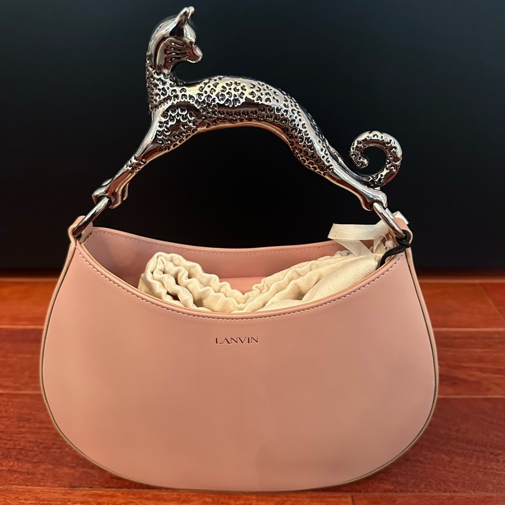 Lanvin Blush Pink Shoulder Bag with Sculpted Silver  Cat Handle